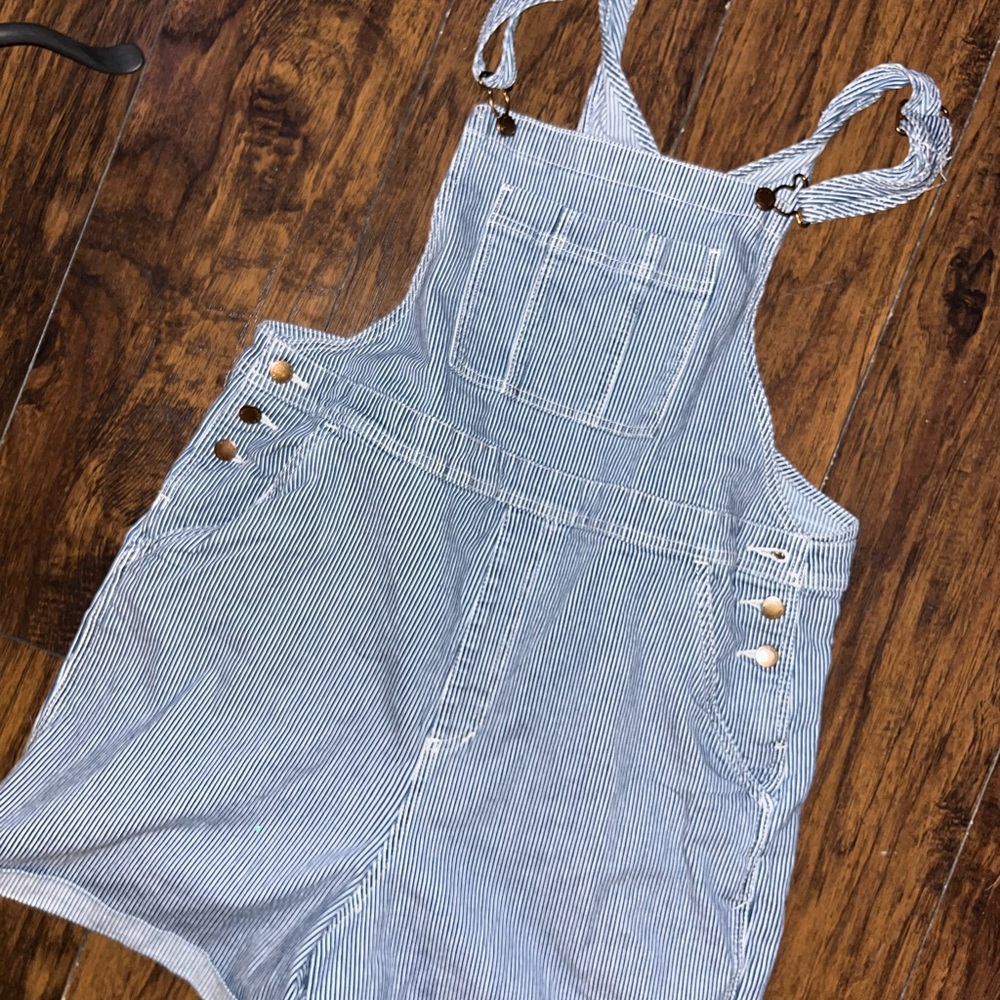 Blue and White Striped Overalls